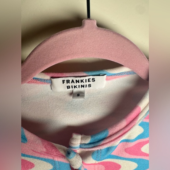 Frankie’s Bikinis Cheri Terry Cardigan Sweater Blue Pink - Picture 10 of 13